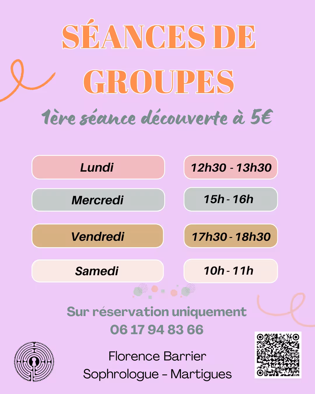 Horaires séances de groupes en sophrologie