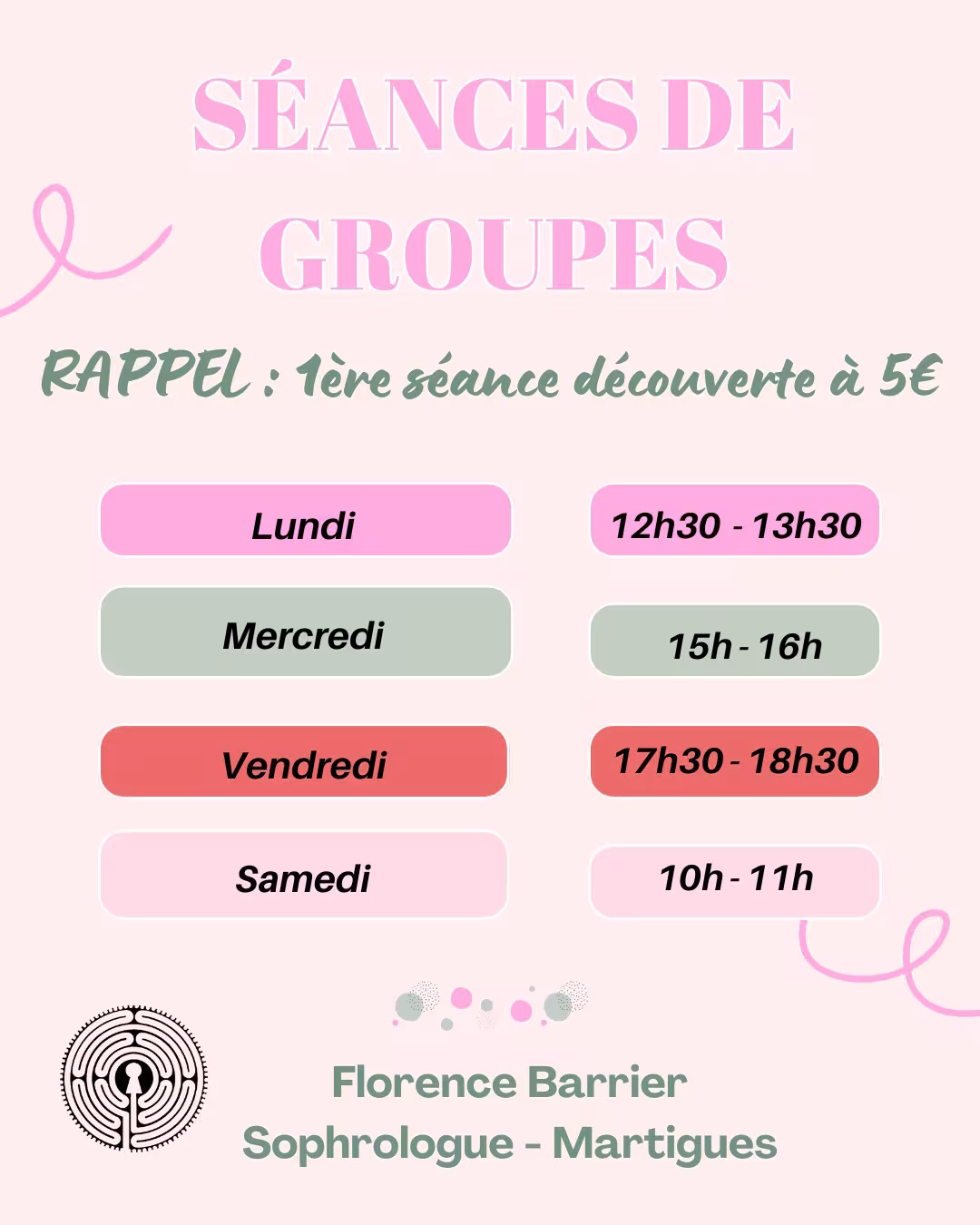 séances de groupes janvier 2026