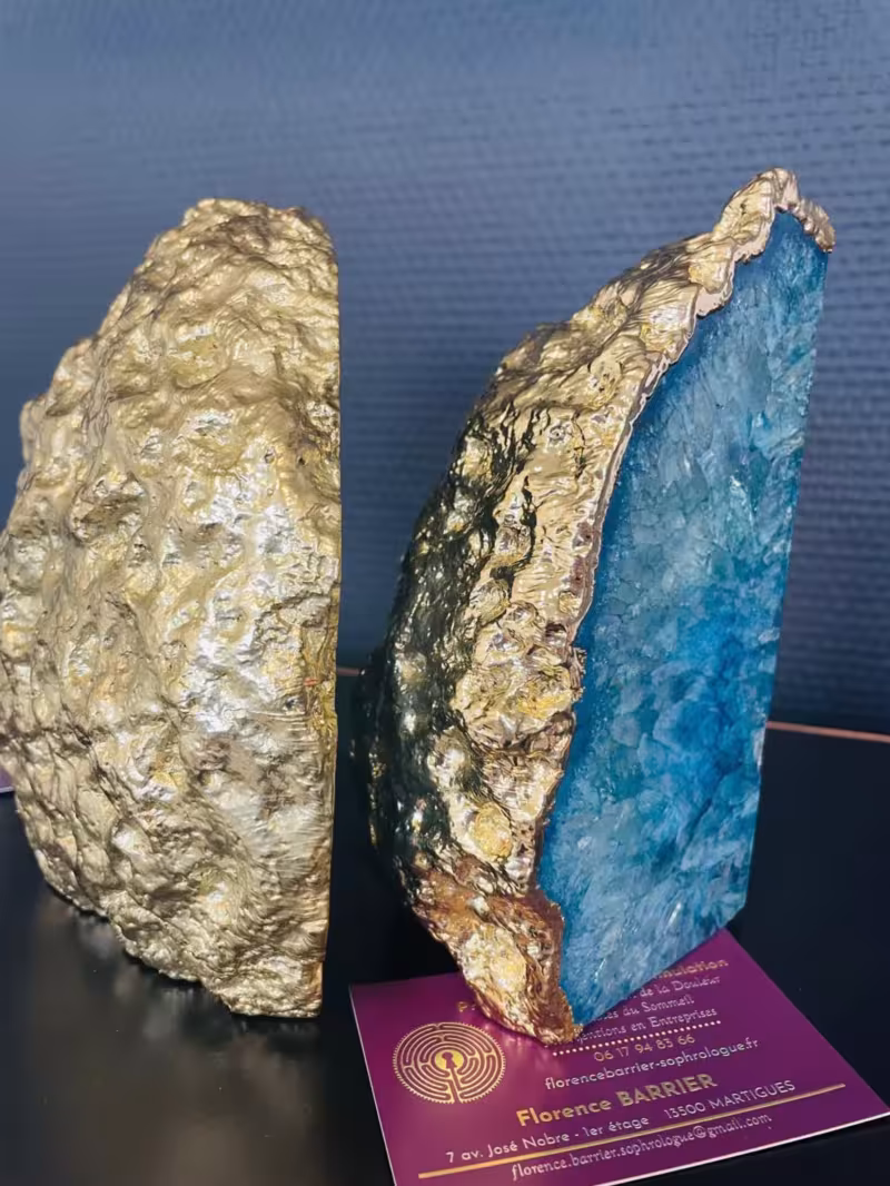 Presse-livres bleu agate véritable et or galvanisé