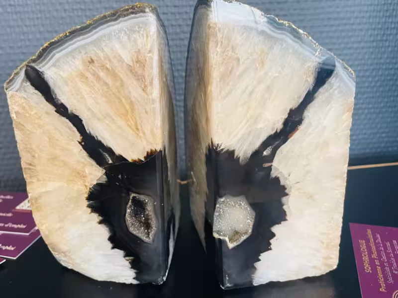 Serre-livres agate noir et or