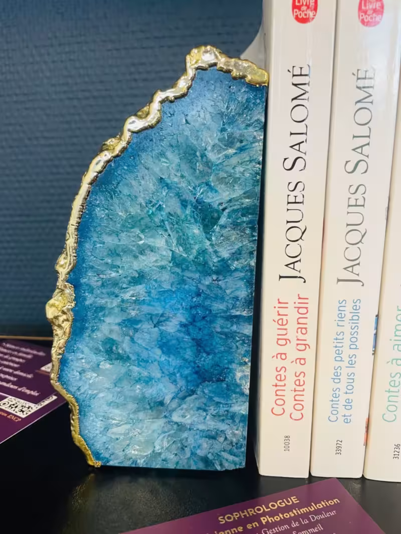 Presse-livre agate bleue et or gauche