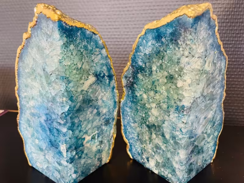 Presse-livre agate bleue et plaqué or