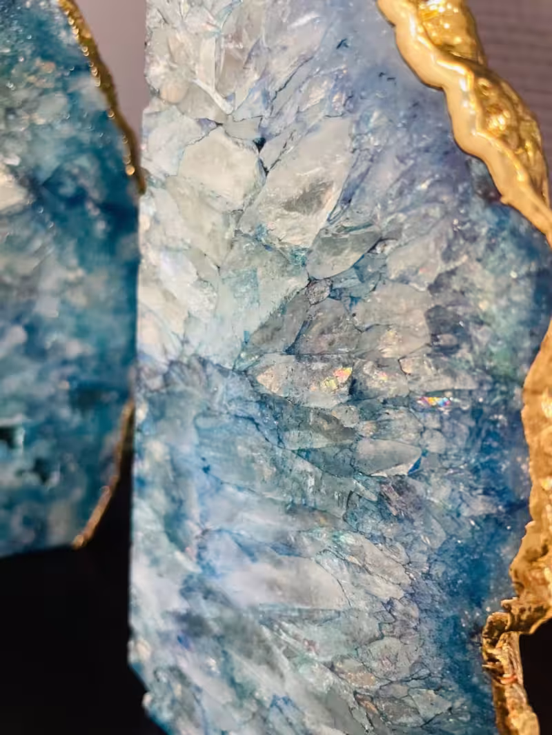 Presse-livre agate bleue et or