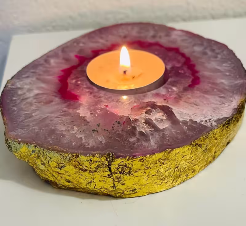 Bougeoir agate rose doré