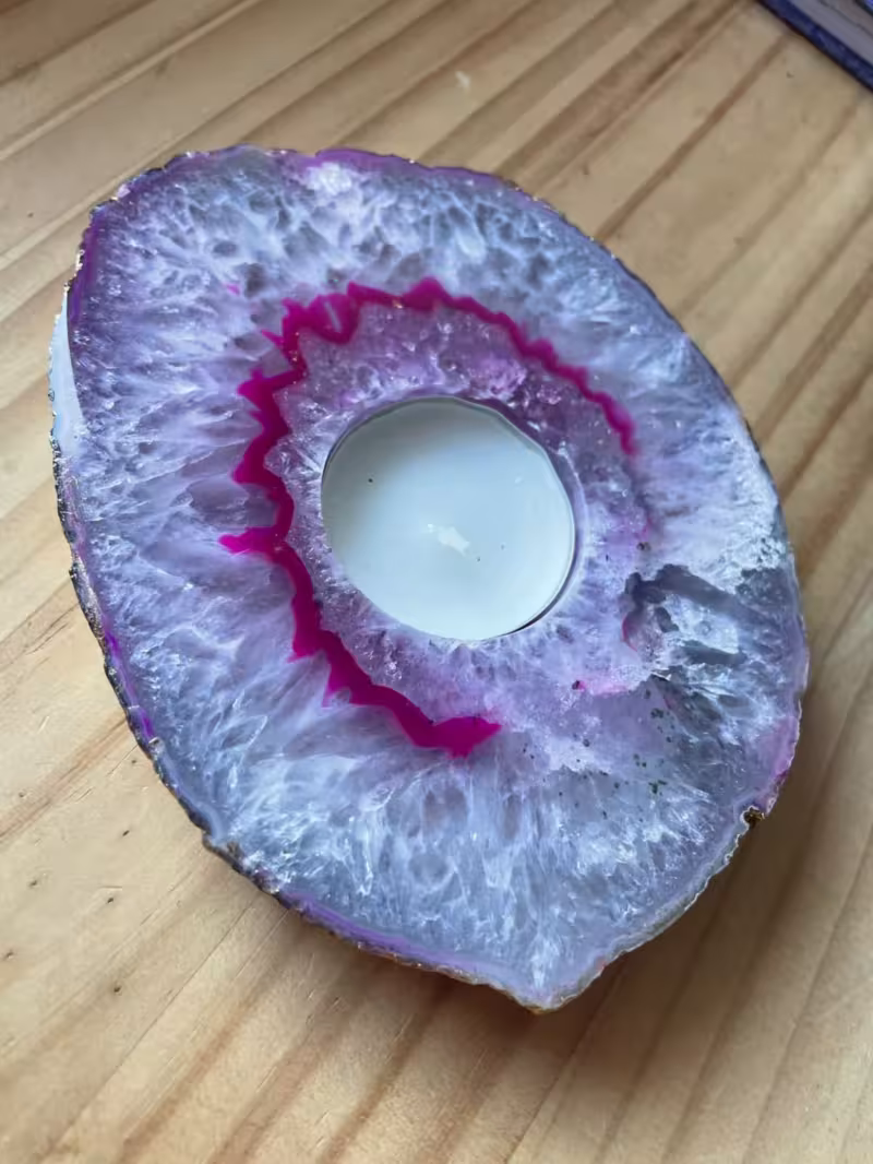Bougeoir agate rose doré