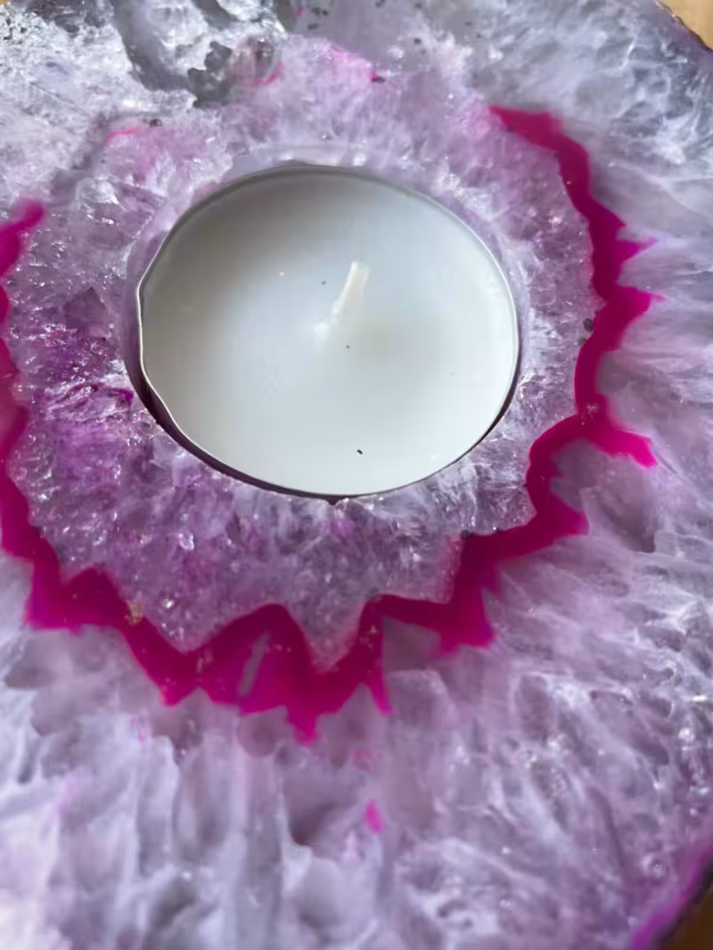 Bougeoir agate rose doré