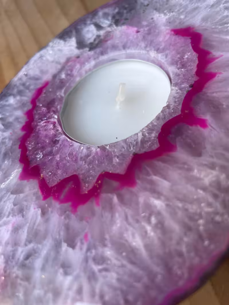 Bougeoir agate rose doré