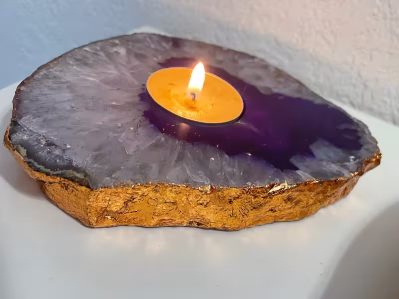 bougeoir agate violet et cuivre