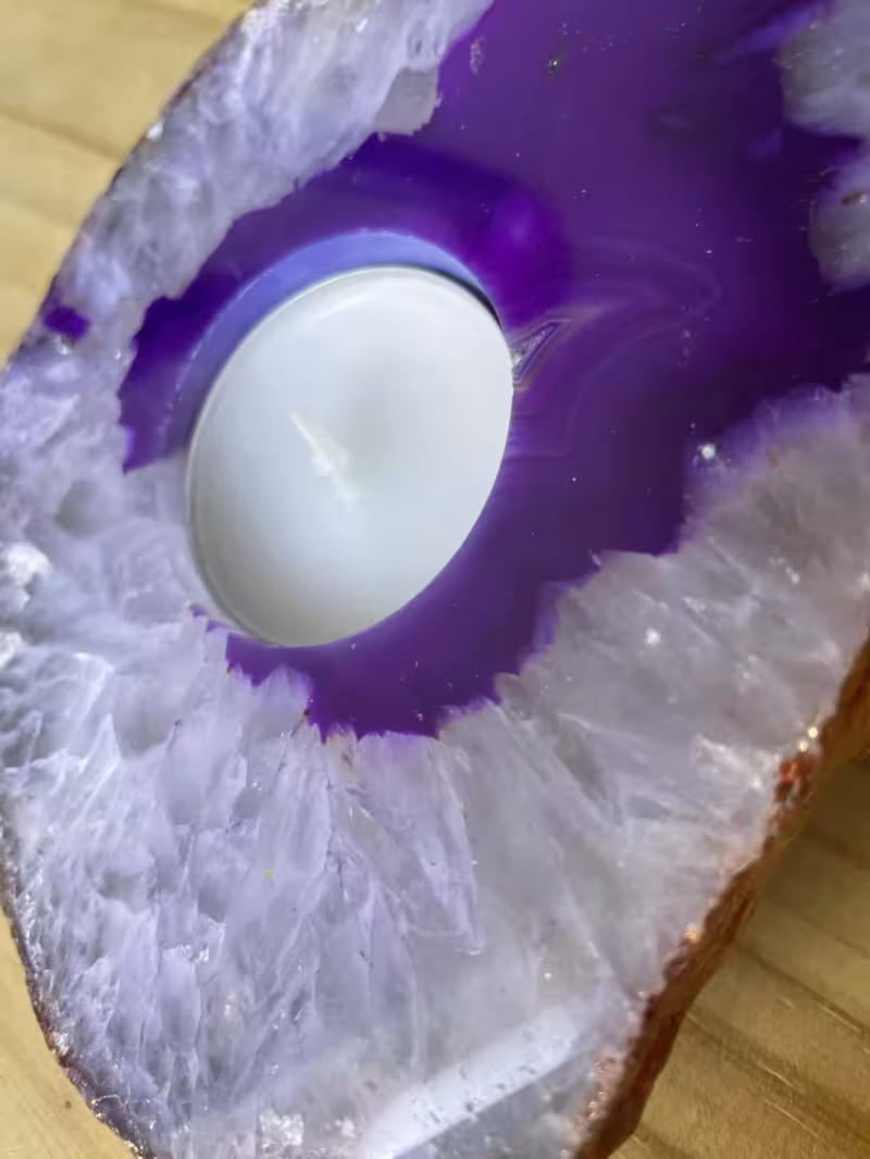 bougeoir agate violet et cuivre