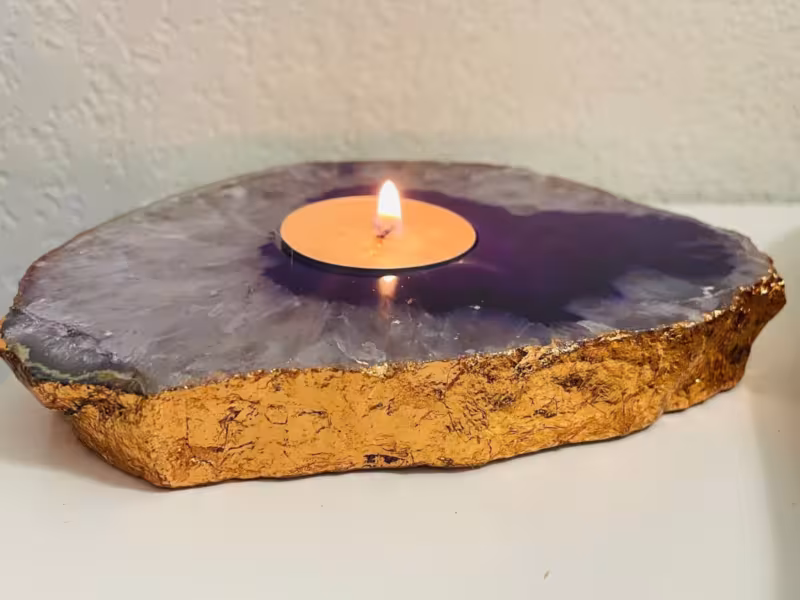 bougeoir agate violet et cuivre