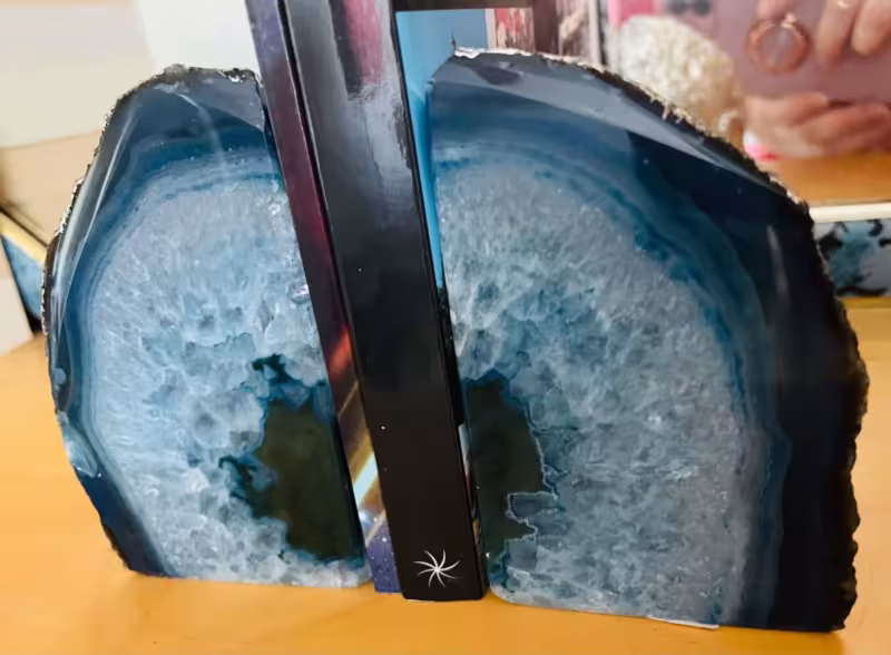 serre-livres agate bleue et argent