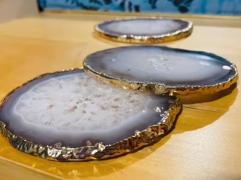 dessous de verre agate gris et or