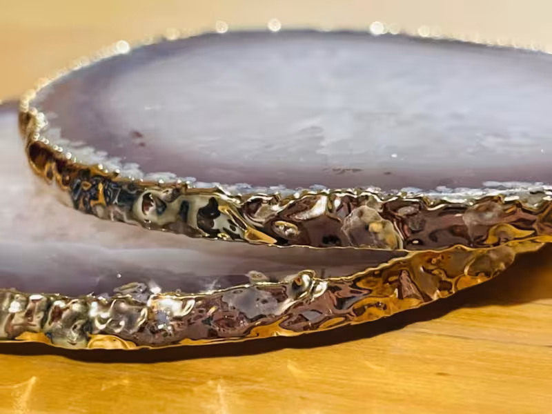 dessous de verre agate gris et or