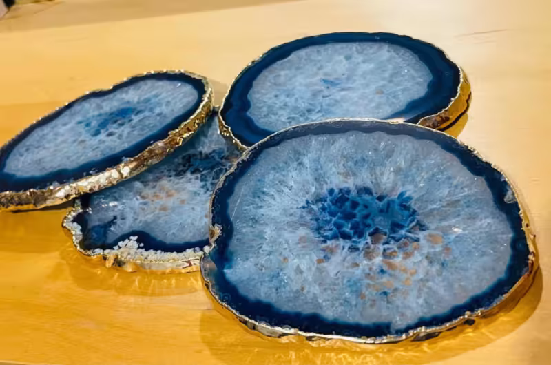 dessous de verre agate bleu foncé or