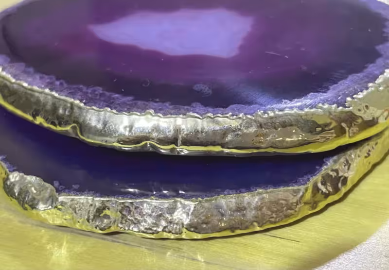 dessous de verre agate violet et or