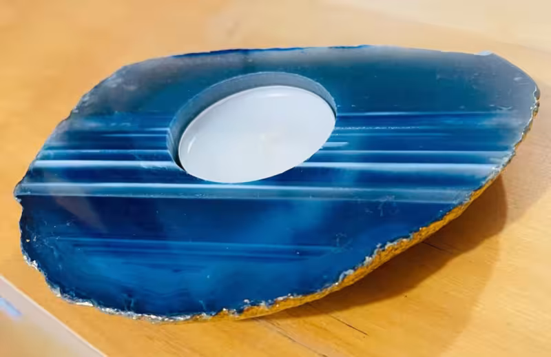 bougeoir agate bleu or