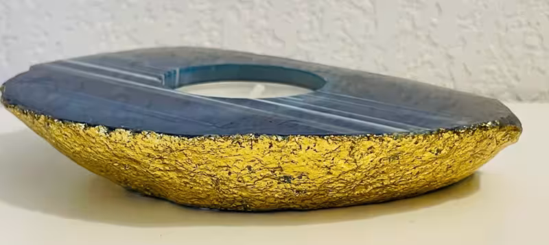 bougeoir agate bleu or