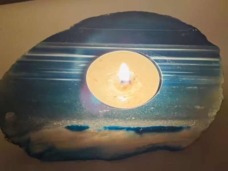 bougeoir agate bleu or