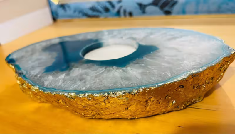 bougeoir agate bleu or