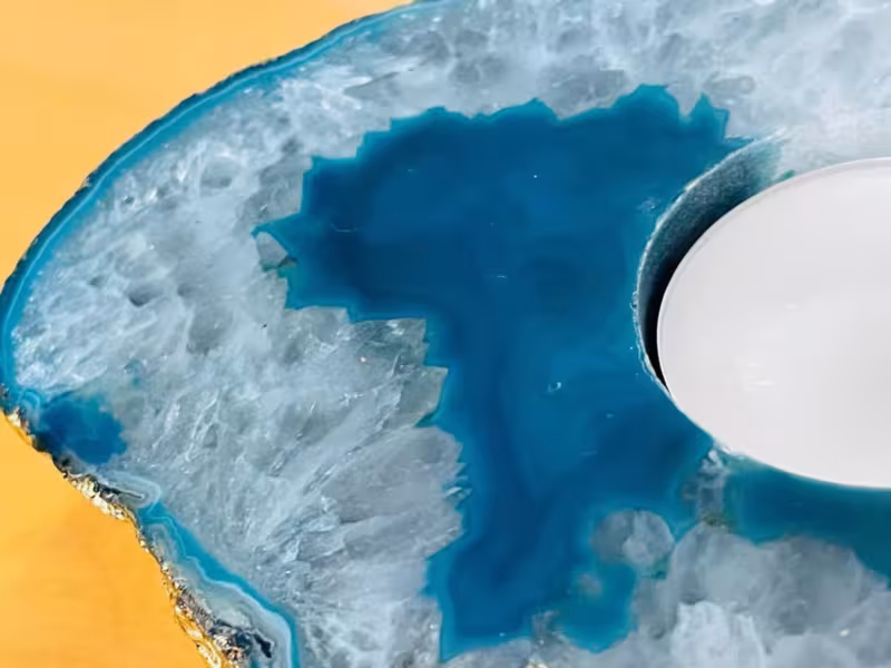 bougeoir agate bleu or