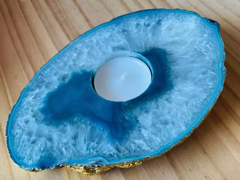 bougeoir agate bleu or