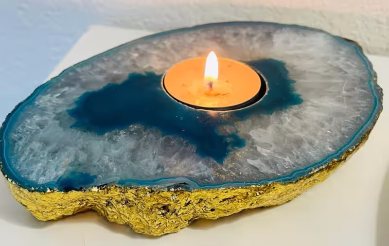 bougeoir agate bleu or