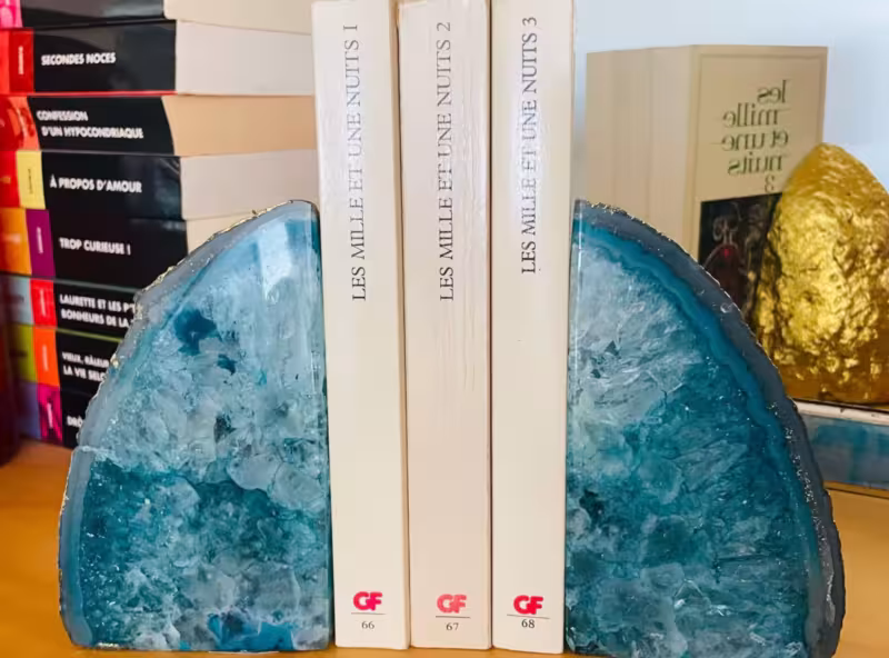 presse-livres bleu sarcelle or