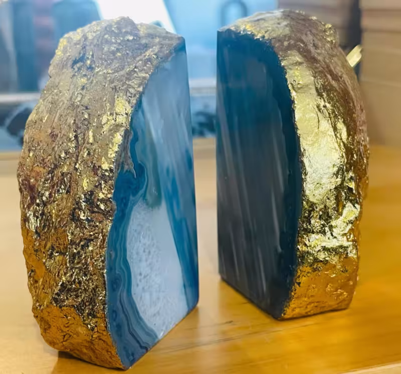 Presse-livres bleu or