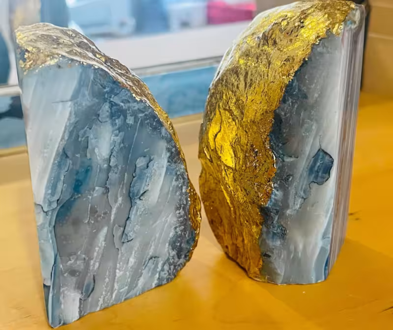 Presse-livres bleu or