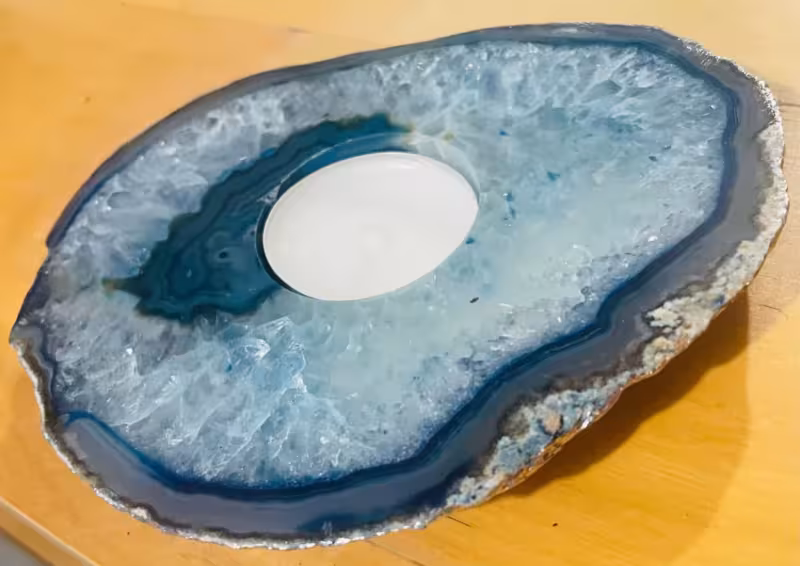 Bougeoir agate bleu argent