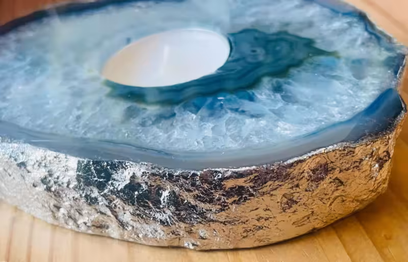Bougeoir agate bleu argent