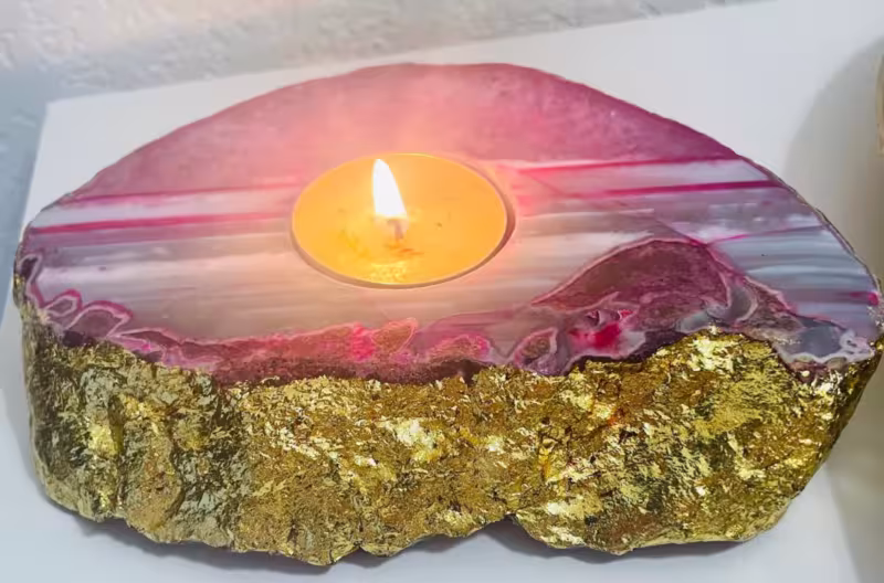 bougeoir agate rose or